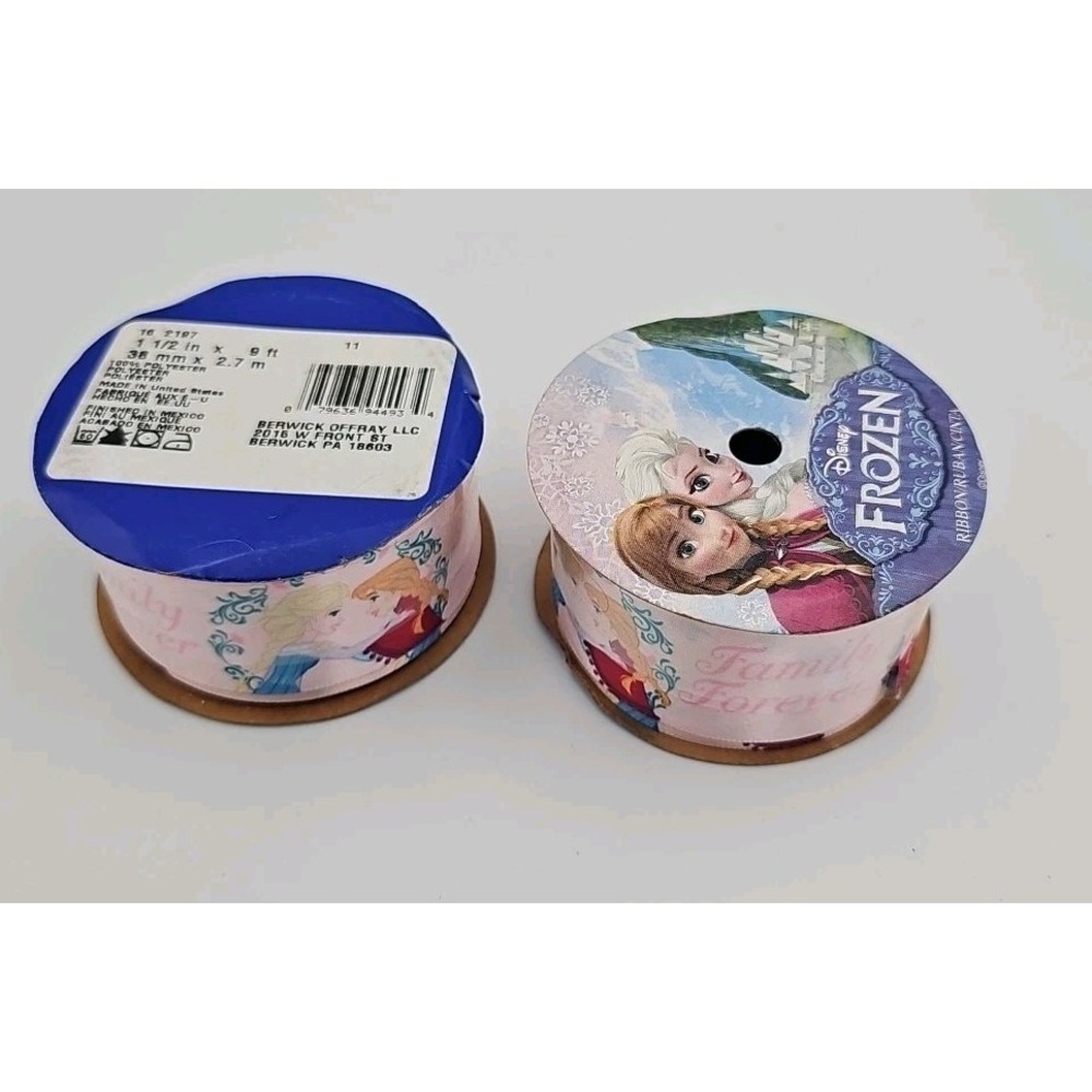 Set of 2 Disney Frozen Ribbon 1.5" x 9' Anna Elsa Offray Craft Ribbon 944934
